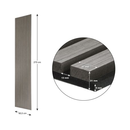 Szürke tölgy akusztikus falipanel 270x60,5x2,1 cm