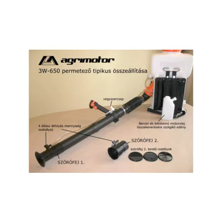 Agrimotor 3W-650 Benzinmotoros levegős, háti permetező