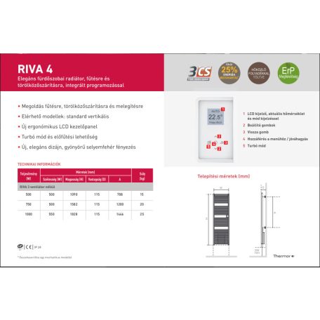 THERMOR RIVA4 500 W Elektromos fürdőszobai törölközőszárító radiátor