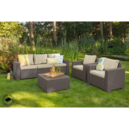 Keter California kerti bútor szett asztal + 2 fotel + háromüléses kanapé Cappuccino