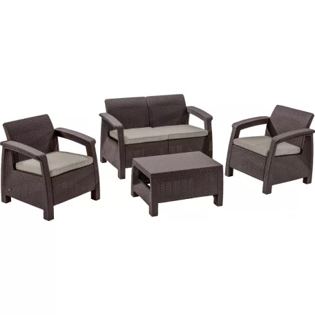 Zahradní nábytek Keter Corfu set dvousedačka + dvě křesla + stůl hnědý