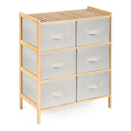 Bambusz polc 6 kosárral, bézs színű 