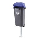 Oszlopra szerelhető 50 l műanyag hulladéktároló-fekete test, kék tető