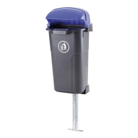 Oszlopra szerelhető 50 l műanyag hulladéktároló-fekete test, kék tető
