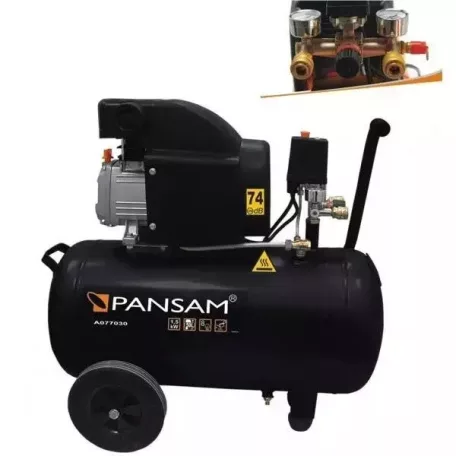 PANSAM Olajkenéses kompresszor 1500W, 8atm, 50liter, 200l/min, két manométer, két gyorszáras