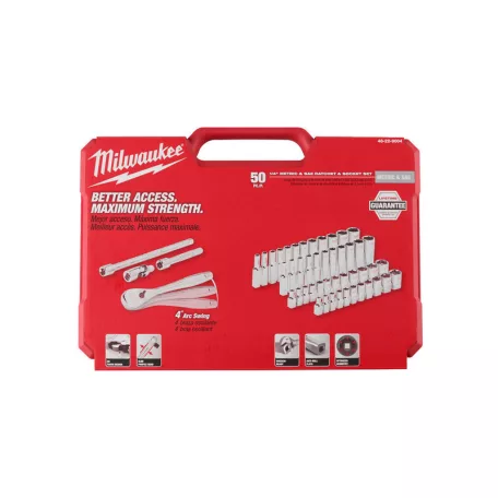 Milwaukee 1/4' Racsnis dugókulcs készlet metrikus és colos méret (50 részes)