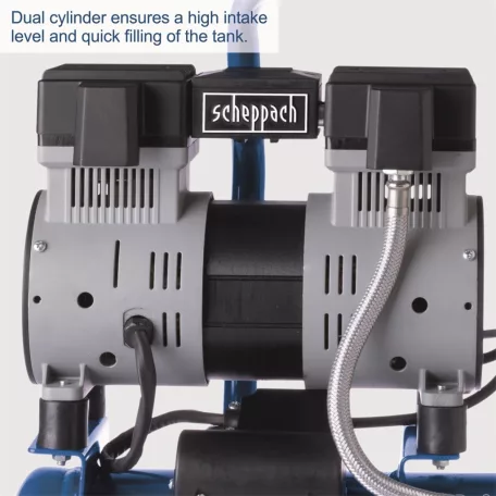 Scheppach HC 08 Si - ultracsendes olajmentes kéthengeres kompresszor, 6 l