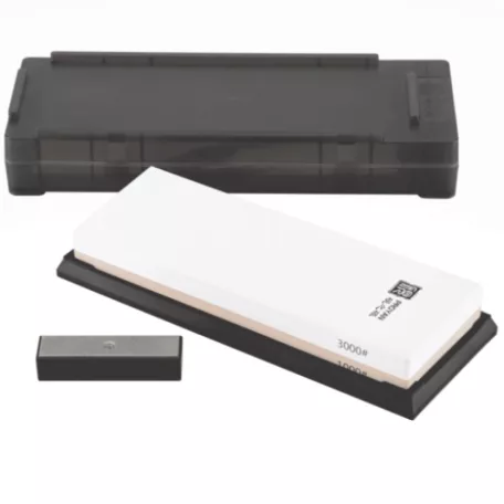 Fenőkő szett, #1000/3000 + állvány (tárolódoboz) + gyémánt tisztító