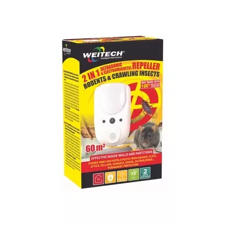 Weitech 2 az 1-ben ultrahangos és elektromágneses kártevőriasztó 60m2