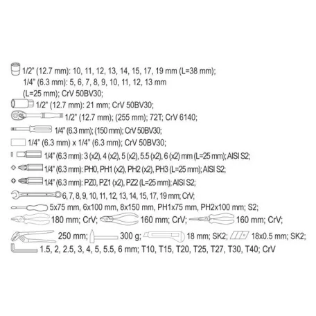 YATO Szerszámosláda szerszámokkal 80 részes ~
