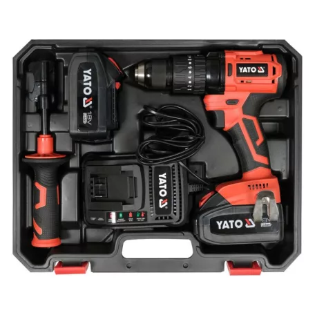 YATO Akkus ütvefúró-csavarozó 75 Nm szénkefe nélküli 18 V Li-Ion (2 x 3 Ah akku