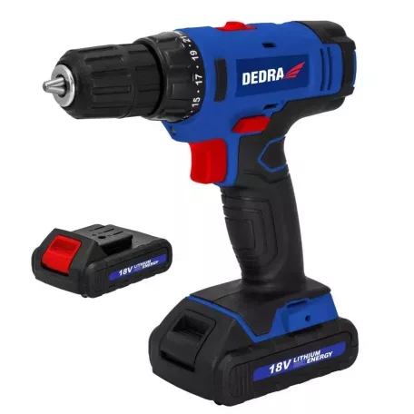 DEDRA Akkumulátoros fúró csavarozó 18V, 2x1,5Ah, 1h, 0-400/0-1350rpm DED7880B