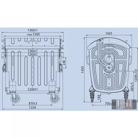 1100 l tüzihorganyzott konténer 1 mm falvastagsággal 1132E