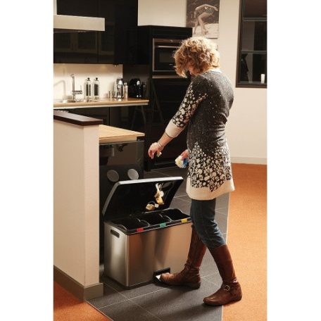 Beltéri, szelektív rozsdamentes fém hulladéktároló, lábpedálos kivitel, 3 x 12 l 7155