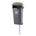 Oszlopra szerelhető 50 l műanyag hulladéktároló-fekete test , zöld tető
