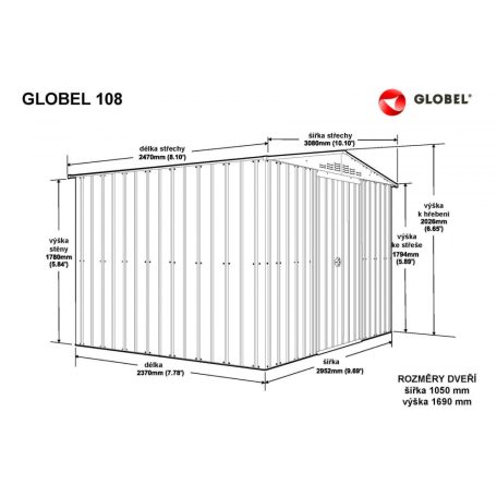 kerti ház GLOBEL 108 ANTRAZITE + napfénytetővel LG2070