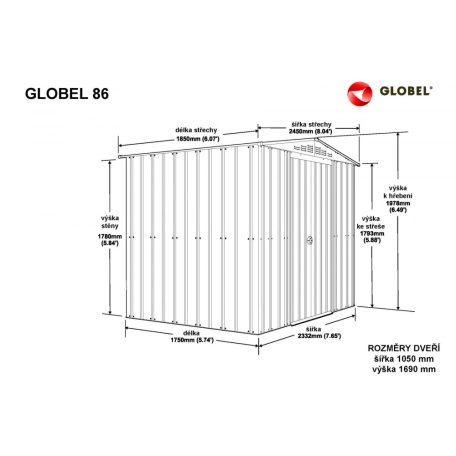 kerti ház GLOBEL 86 EZÜST SZÍNÜ + napfénytető LG2073