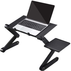   Univerzális laptoptartó, maximum 17" laptopokhoz, multifunkciós, több ponton állítható, dupla hűtőventilátorral, egértartó tálcával, fekete