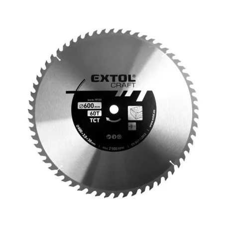 EXTOL körfűrészlap, keményfémlapkás, 600×30mm(lyuk átm), T60; 3,8 mm lapkaszélesség, max. 2.500 ford/perc 19128