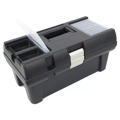 EXTOL szerszámosláda, műanyag, alucsatos, tálcával, fekete, lakatolható; 16", 415×220×200mm, rendező felül 3385070