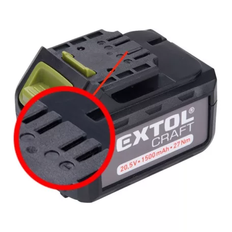EXTOL tartalék akku ÚJABB TÍPUSÚ 402440 Li-ion töltőhöz, 3 SARU; 20,5V, 1500mAh, töltési idő: 1 óra 402440E