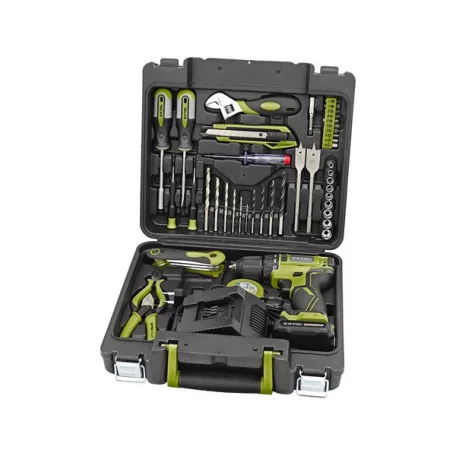 EXTOL CRAFT akkus fúrócsavarozó, 12V, Li-ion, szénkefe mentes, 1db 2000 mAh akku + 46 db szerszámkészlet 422801