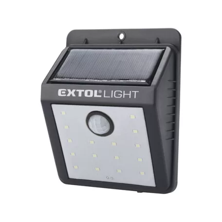 EXTOL 43130 éjszakai készenléti LED lámpa, 0,4W, 16 LED; 120 Lm, napelem+szenzor, Li-ion akkus, 1200 mAh, falra szerelhető