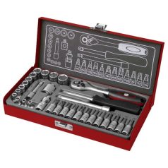   FORTUM 4700003 dugókulcs és bitdugófej klt. 1/4", 31db, 61CrV5; mattkróm FORTUM