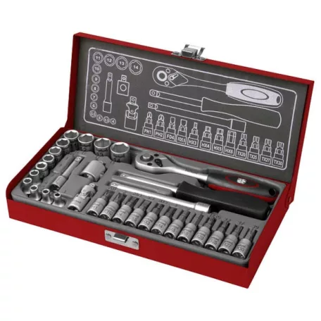 FORTUM 4700003 dugókulcs és bitdugófej klt. 1/4", 31db, 61CrV5; mattkróm FORTUM
