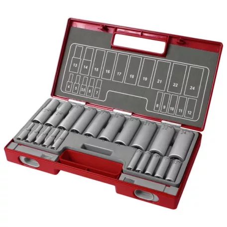 FORTUM 4700012 hosszított dugófej klt. 1/2", 1/4", 20db; 61CrV5 FORTUM