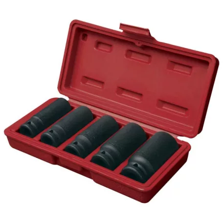 FORTUM 4700802 gépi (impakt) dugófej klt. 1/2",5db, 17-19-21-24-27mm×79mm ; feketített, műanyag tartóban FORTUM