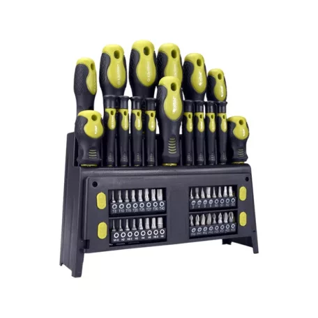 EXTOL 53146 csavarhúzó klt. 49 db, CrV, mágneses, 4db lapos + 4 db PH + 8 db órás csavarhúzó + BIT-ek, műa. tartóállvány, bliszteren