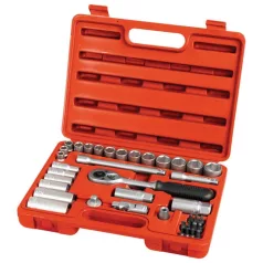   EXTOL 6522 dugókulcs klt., CV., racsnis 45fog ; 3/8", 39db, normál(8-22mm) és hosszú(8-19mm) dugófejek, gyertyakulcs 16&21mm, 11 bi