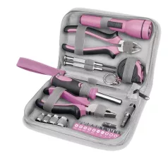   EXTOL 6595 szerszámkészlet, 23db, 1/4"; Extol Lady, rózsaszín, 4 dugófej (6-12mm), fogók, csavarhúzó markolat, mérőszalag, BIT-ek