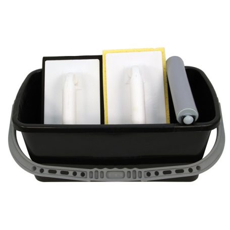 EXTOL 84912 burkoló vödör, 10 literes, műanyag, szögletes (44×24×17cm), 1 görgös, fugázó simító, szivacsos simító