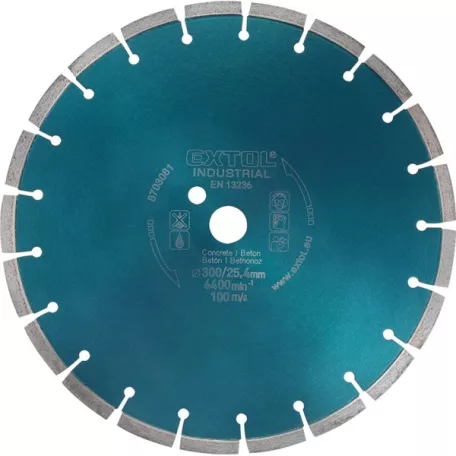 EXTOL INDUSTRIAL gyémántvágó BETON-ra, ipari korong, szegmenses; 300×25,4mm, száraz és vizes vágásra 8703081