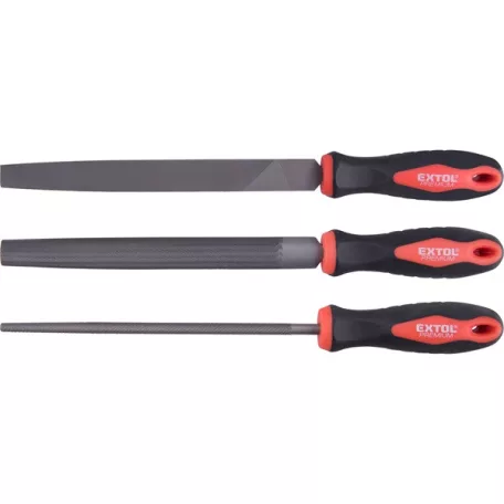 EXTOL fémreszelő klt., 3 db (lapos, félkerek, kerek), 200mm, T12 acél, vágat 2, finom, TPR gumis műanyag nyél 8803610