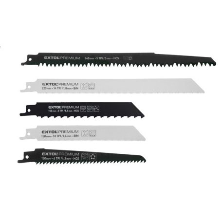 EXTOL szablyafűrészlap klt., 5db, Bosch befogás, HCS/Bimetál, fa, műanyag, fém anyagokhoz 8806000