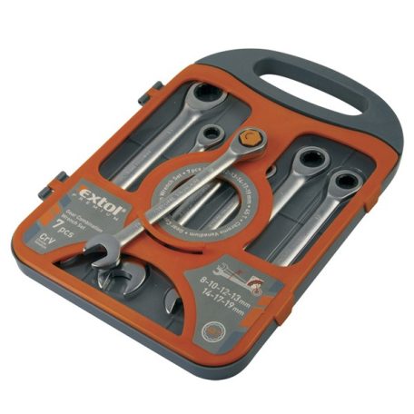 EXTOL 8816100 racsnis csillag-villás kulcs klt. 7db; 8-19mm CV. 72 foggal, 1 irányú forgás