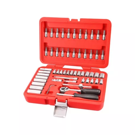 EXTOL 8818101 dugókulcs klt. CV., 45fog; 1/4", 57db, dugófejek: 4-14mm, bitdugófej (-, +, imbusz, torx)