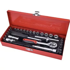   EXTOL 8818361 dugókulcs klt., CV., racsnis 45fog ; 1/4" 30db, normál (4-14mm) dugófejek, bitdugófej (-, +, imbusz, torx), fém doboz