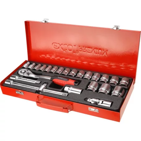EXTOL 8818365 dugókulcs klt., CV., racsnis 45fog ; 1/2" 24db, 10-32mm, fém doboz