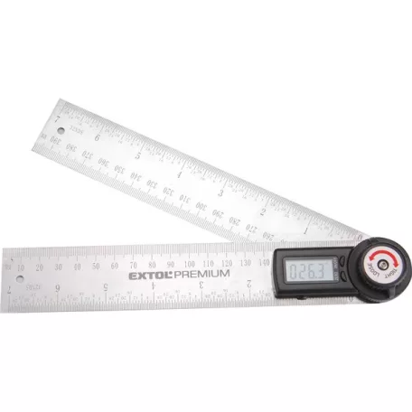EXTOL 8823510 digitális szögmérő-vonalzó, szög- és hosszmérésre, 0-360°, pontosság: ±0,3°, 2×200 mm Inox szár mm és coll beosztással