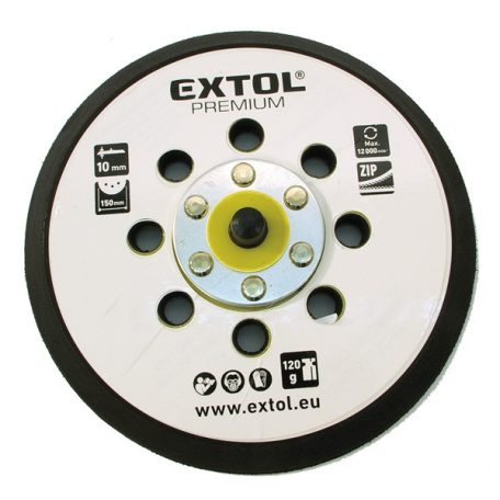 EXTOL tartalék gumi talp 8865038 rotációs csiszológéphez, 6"/150mm, 8 db lyuk, tépőzáras, max. 12.000/perc, vastagság: 10mm 8865038A