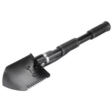 EXTOL túraásó, összecsukható; hossz:40cm, szélesség: 9,5cm, kapa-, csákány- és fűrész módon is használható, vászon tartóban 8877030