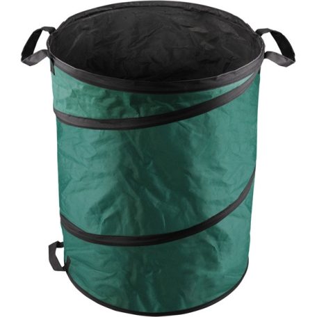 EXTOL kerti levélgyűjtő/tároló zsák, henger alakú, acélrugós/önfelnyíló, 55×72cm, 170L, zöld, 3 fogantyú, PES (poliészter) 92900