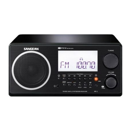 Sangean WR-2 B FM / AM digitális szintéreres fa dobozos asztali rádió (fekete)