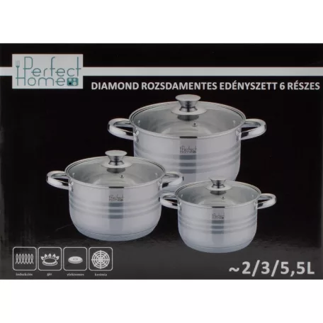 Perfect Home 14722 Diamond 6 részes rozsdamentes edénykészlet üvegfedővel