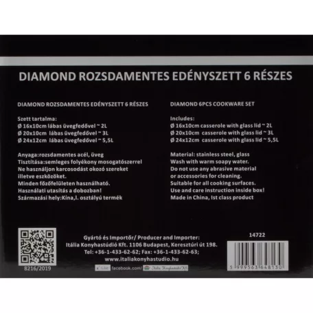 Perfect Home 14722 Diamond 6 részes rozsdamentes edénykészlet üvegfedővel