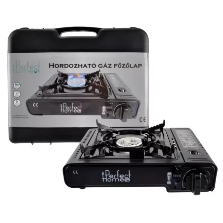 Perfect Home Hordozható gáz főzőlap rozsdamentes fekete 2,5 kW 17886